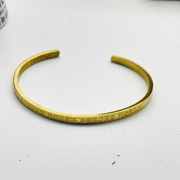 LOVISHLY Gold Tone Engraved Cuff Bracelet Inspirational Quote Adjustable Signed - Picture 3 of 5